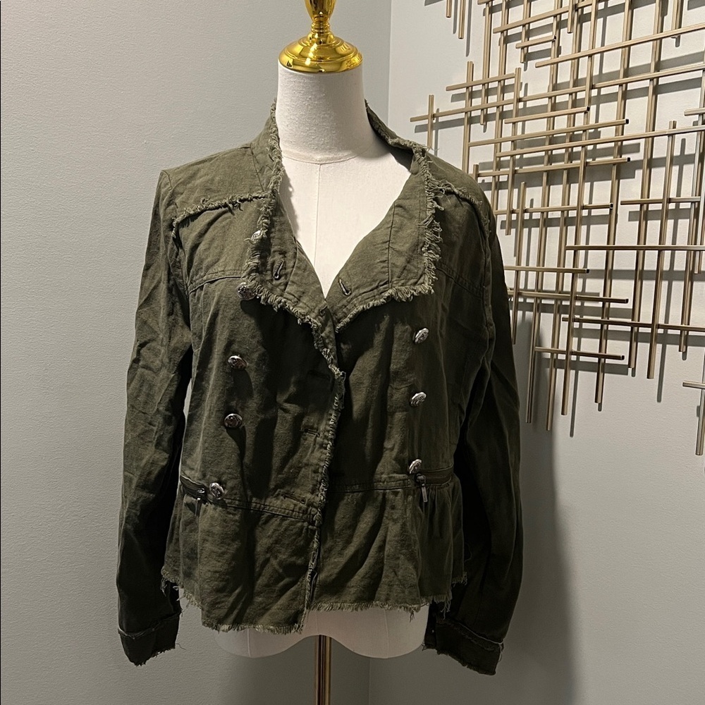 VENUS Dark Green Frayed Utility Jacket